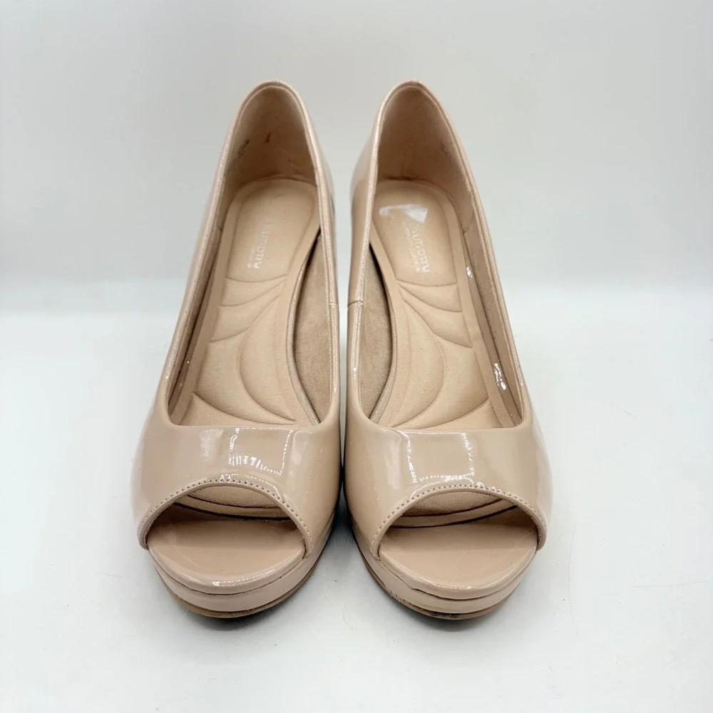 CL by Laundry Maca Nude Patent Peep Toe Platform‎ Pumps Heels Womens 9.5M